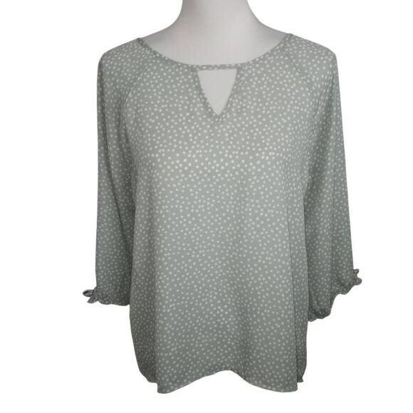 PAPERMOON GREENISH BLOUSE W/WHITE POLKA-DOTS SZ.M EUC. - Picture 1 of 6